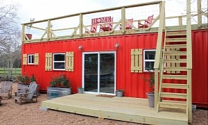 This Rustic Shipping Container Tiny Home Boasts a Full Rooftop Deck and Walk-In Closet