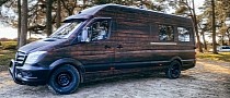 This Rustic Sprinter Camper Conversion Is a Cozy Cabin on Wheels, Features a Wood Burner