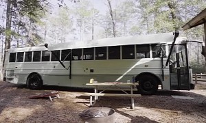 This School Bus Has Been Converted Into a Cozy and Feature-Rich Motorhome for Six People