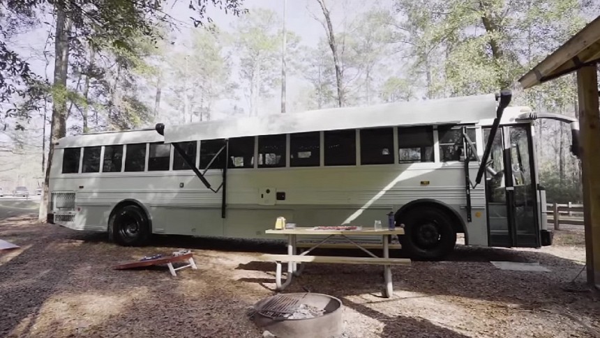 This Converted School Bus Boasts a Functional Kitchen and a Bunk Bedroom