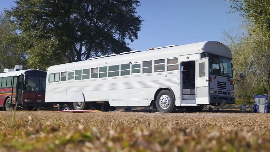 This School Bus Was Converted Into a Ultra Budget-Friendly Family Home With a Huge Kitchen