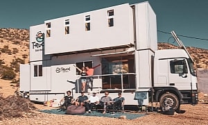 This Two-Story Actros Is an Off-Grid Hotel on Wheels and the Coolest Vacation Experience
