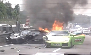 Three Lamborghinis Burn in Malaysia Crash