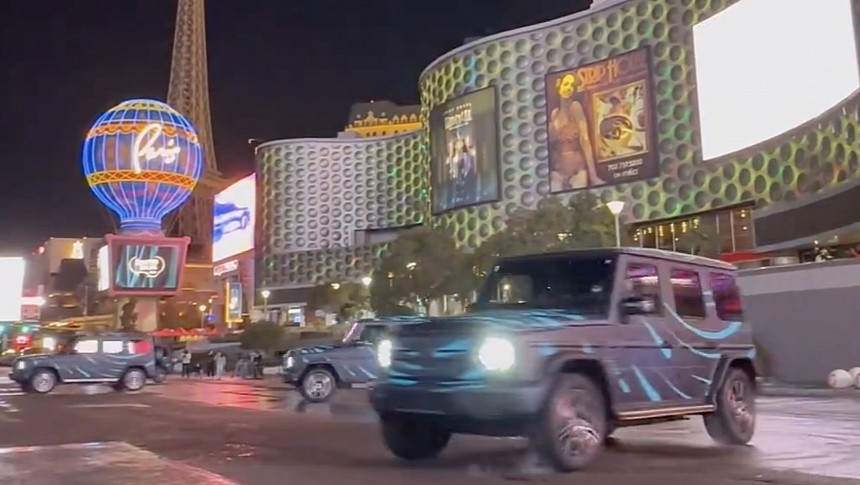 Three Mercedes EQG prototypes did the tank turn on Las Vegas Boulevard