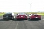 Three-Way V8 Showdown: Ford Mustang Drag Races Ferrari F430 and Audi R8