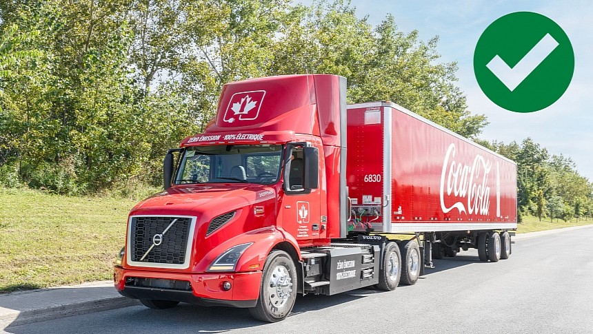 Coke Bottling Canada's Red Volvo VNR EV Semi-Truck