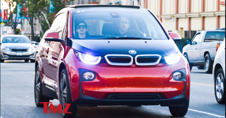 Anne Hathaway with a BMW i3