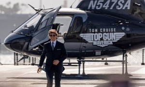 Tom Cruise Lands a Helicopter on the USS Midway for Top Gun: Maverick Premiere