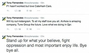 Tony Fernandes Bids Caterham F1 Goodbye, Closes Twitter Account After Announcement