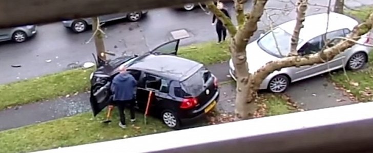 Tool thief crashes getaway car, is confronted by his angry victim