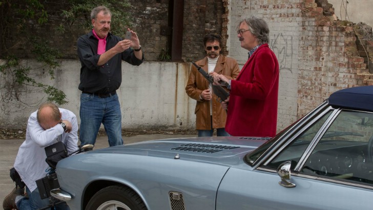 Jeremy Clarkson, James May and Richard Hammond reunite in fancy dress as they film for tour