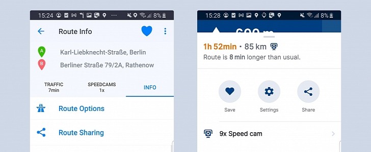 Sygic GPS Navigation, before and after the update