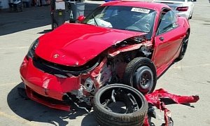 Totaled Guards Red Porsche 718 Cayman with 1,885 Miles Shows Up in Parts Hunt