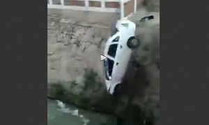 Tow Truck Lifting Car Out of a Deep River Bed Celebrates Victory Too Early <span>· Video</span>