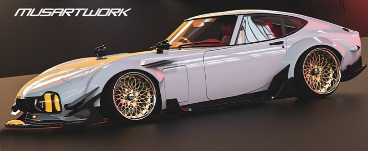 Classic Toyota 2000GT widebody stance rendering