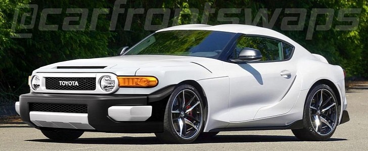 Toyota GR Supra with FJ Cruiser front render by carfrontswaps on Instagram