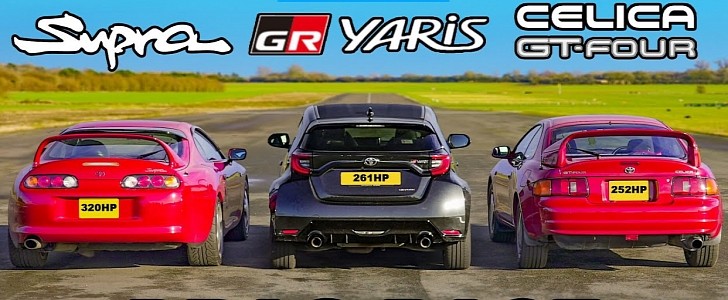 Toyota GR Yaris Vs Toyota Celica GT-Four Vs Toyota Supra Mk4 drag race