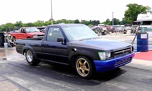 Toyota Hilux With Side-Exiting Exhaust Flexes Supra 2JZ Engine at the Drag Strip