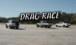 Toyota Land Cruiser 70 Series V8 Drag Races Four-Pot Brother and Hilux, It's Pretty Close
