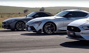 Toyota Supra, BMW Z4 and Ford Mustang Have 3-Way Drag Race