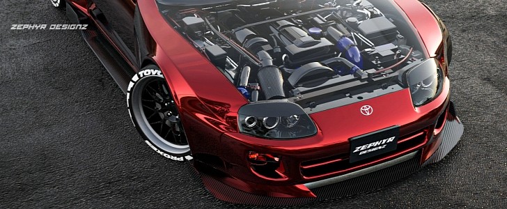 Toyota Supra with transparent hood (rendering)