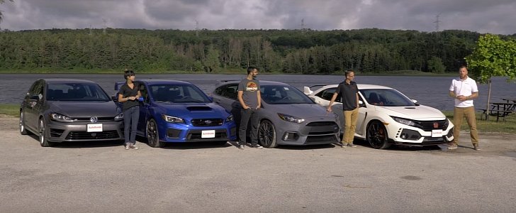 Track Battle: Civic Type R vs. Focus RS, WRX STI, and Golf R