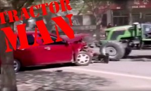 Tractor Driver Goes Medieval on Illegally Parked Cars in China