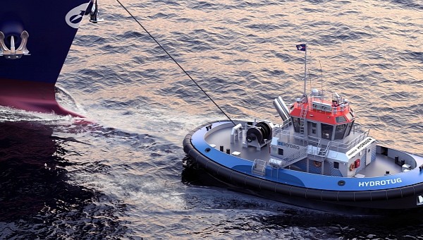 The Hydrotug is a dual-fuel tugboat burning both diesel and hydrogen
