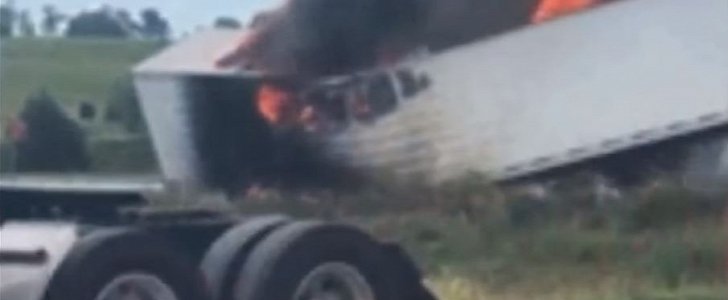 Trailer full of chocolate burns on Iowa highway