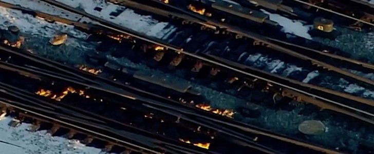 Burning train tracks in Chicago