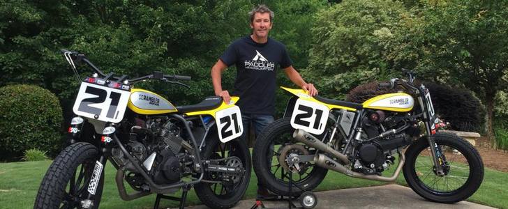 Troy Bayliss and his Ducati Scrambler flat trackers