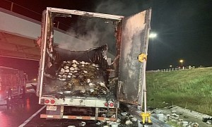 Truck Carrying 10,000 Frozen Turkeys Catches Fire on the Highway, That’s One Large Dinner