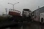 Truck Causes Massive High Speed Crash on Wet Road