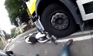 Truck Crushes Ducati Monster, the Rider Barely Escapes Being Killed