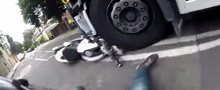 Careless truck driver smashes a Ducati Monster