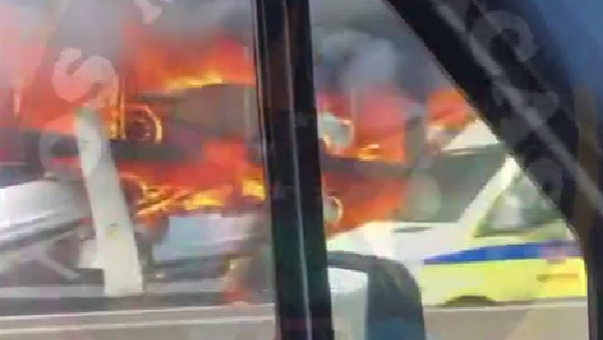 Car hauler in Portugal full of Teslas caught fire on July 2