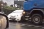 Truck Pushes Toyota Aygo Sideways Along the Road Without Giving a Damn