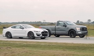 Tuned 2021 Ford F-150 Drags Mustang GT500 and “Freight Train” Seems Unstoppable