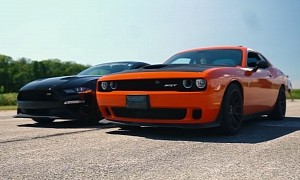 Tuned 750-HP Mustang Drags Challenger Hellcat and It's Photo Finish Material