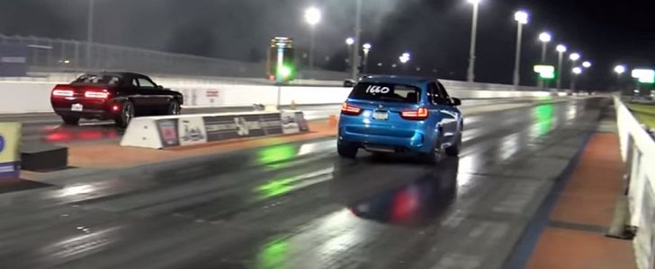 Tuned BMW X5 M Drag Races Challenger R/T Scat Pack 392