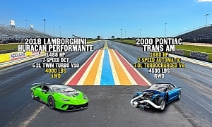 Tuned Lambo Huracan Performante Drags Monster Pontiac Trans Am, It's a Big Show!
