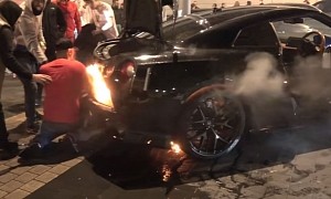 Tuned Nissan GT-R Sets Itself on Fire in London and It’s All the Drama You Need