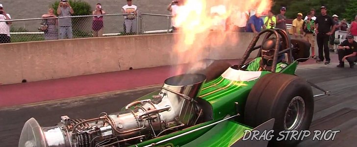 Turbine-Powered "Green Monster" Shoots Flames at Driver, Hits 200 MPH 