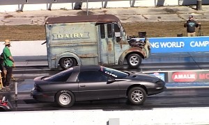Turbo 1963 Milk Truck Drags Chevy Camaro, Someone Gets Thoroughly Embarrassed