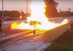 Turbo Chevy's Tranny Explodes at Drag Strip, No Protection Means Driver Injuries