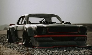 Turbo Ford Mustang “HoonicornV2” Shows a Digital Bare-Bones Slammed Wide Body