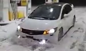Turkish Man Plows Snow with the Nose of a Civic Type R