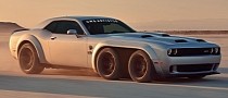 Twin-Engined, Six-Wheeled Challenger Hellcat Rendering Is Motorsport Tribute