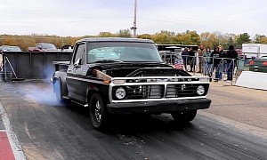 Twin-Turbo 1977 Ford F-150 Hits the Drag Strip, Smokes Mustang GT