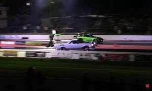 Twin-Turbo BBC Mazda RX-7 Drags Wheelie El Camino, Both Have a Christmas Tree on Top